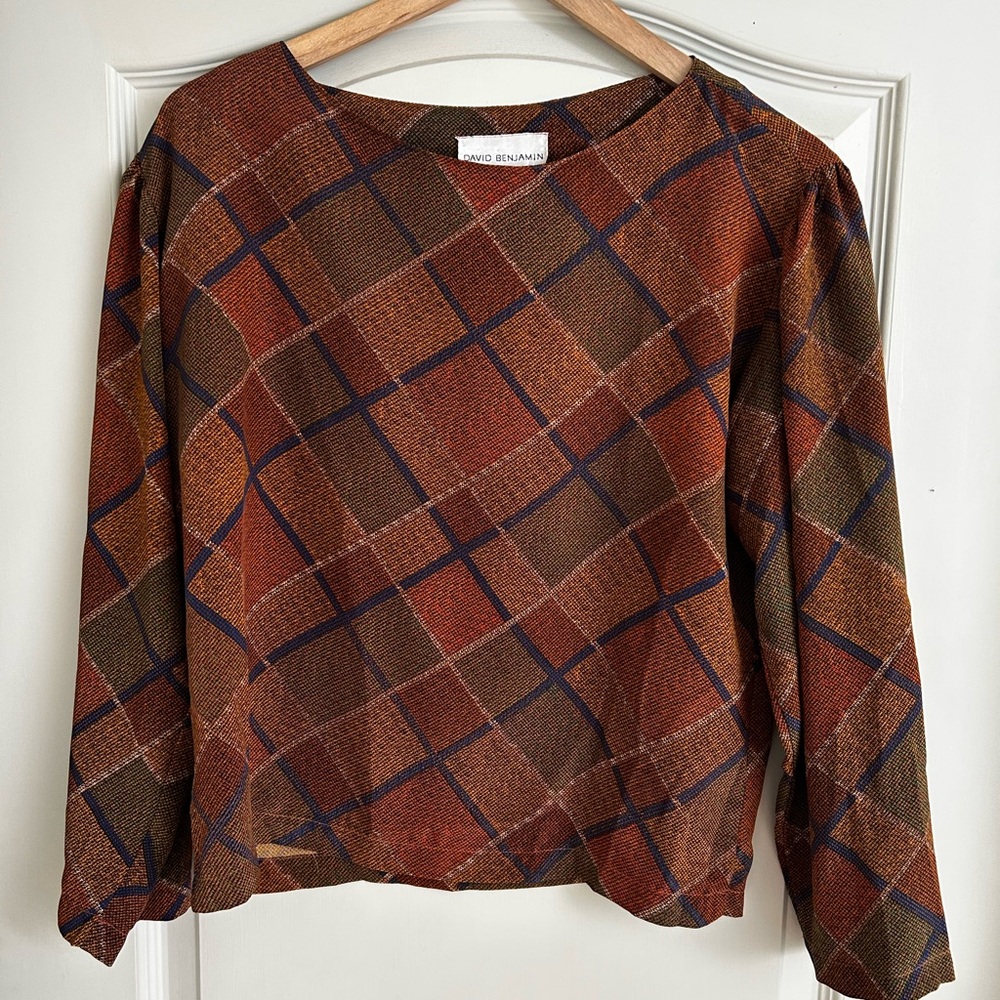 Brown Boxy Blouse with Geometric Pattern